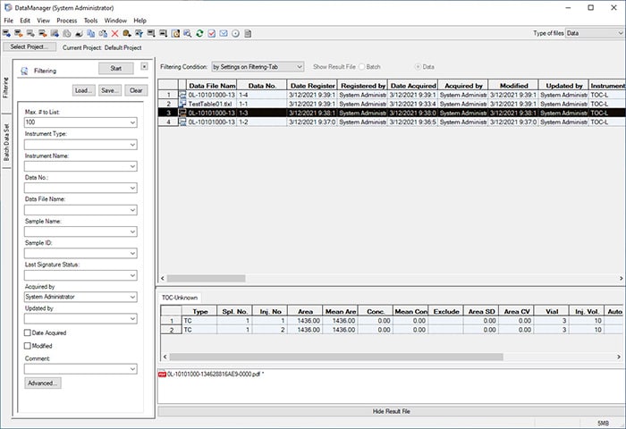 LabSolutions TOC PC Software Improved Data Management Functions (Part 11 compatibility)