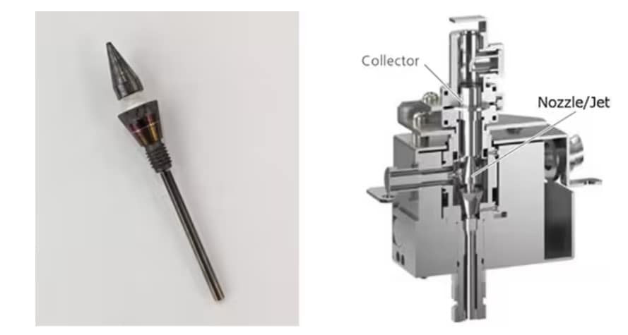 Left: Jetanizer　Right: Mounted in the jet part of the FID inside