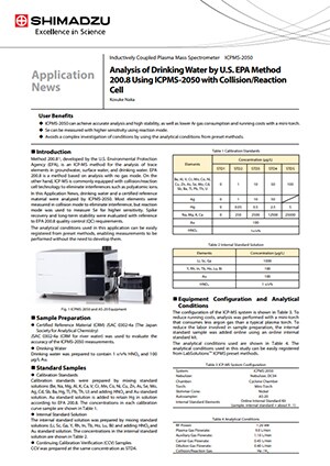 Analysis of Drinking Water by U.S. EPA Method 200.8 Using ICPMS-2050 with Collision/Reaction Cell