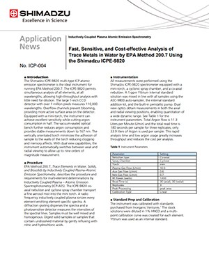 Fast, Sensitive, and Cost-effective Analysis of Trace Metals in Water by EPA Method 200.7 Using the Shimadzu ICPE-9820