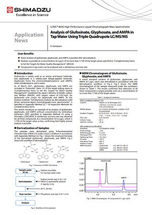 Analysis of Glufosinate, Glyphosate, and AMPA in Tap Water Using Triple Quadrupole LC/MS/MS