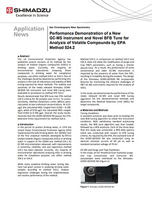 Performance Demonstration of a New GC-MS Instrument and Novel BFB Tune for Analysis of Volatile Compounds by EPA Method 524.2