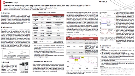 Got DMF? Chromatographic separation and identification of NDMA and DMF using LCMS-9030 pdf