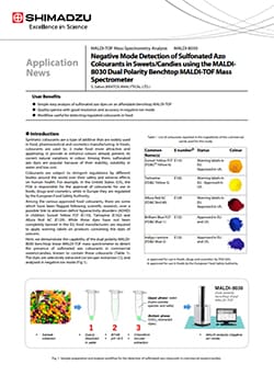 Negative Mode Detection of Sulfonated Azo Colourants in Sweets/Candies using the MALDI8030 Dual Polarity Benchtop MALDI-TOF Mass Spectrometer