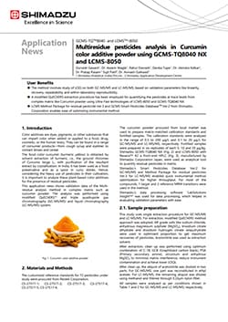 Multiresidue pesticides analysis in Curcumin color additive powder using GCMS-TQ8040 NX and LCMS-8050