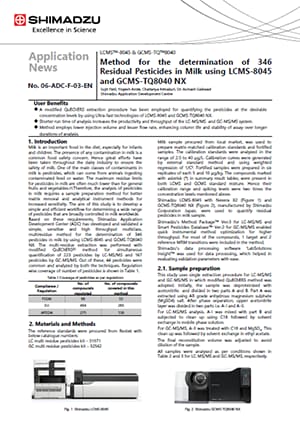Method for the determination of 346 Residual Pesticides in Milk using LCMS-8045 and GCMS-TQ8040 NX