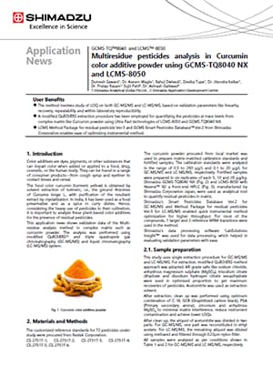 Multiresidue pesticides analysis in Curcumin color additive powder using GCMS-TQ8040 NX and LCMS-8050