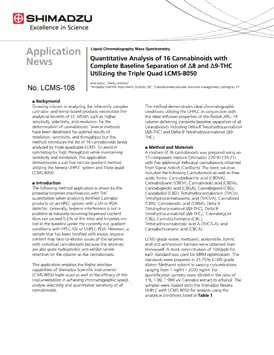 Quantitative Analysis of 16 Cannabinoids with Complete Baseline Separation of Δ8 and Δ9-THC Utilizing the Triple Quad LCMS-8050