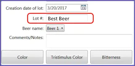 Beer Analyzer Lot Number Screen