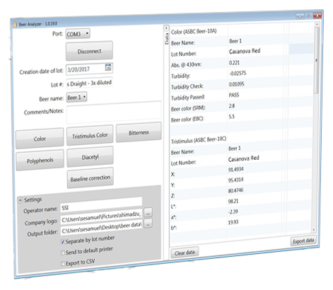 UV-Vis Beer Analyzer Software Screen