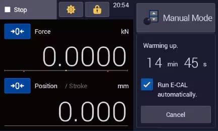 Test force electrical calibration is performed automatically