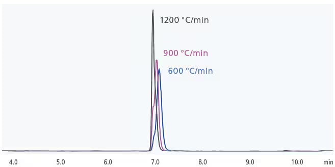 Chromatograms Obtained in TD Mode at Different Temperature Ramp Rates (Methyl Hexanoate)
